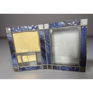 Stained Glass Blue Photo Frame Holds 3 Pictures Table Top Handmade